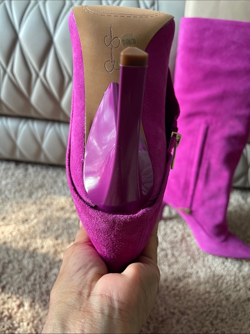 Jessica Simpson Fuchsia Suede Knee-High Stiletto Boots - Picture 6 of 14